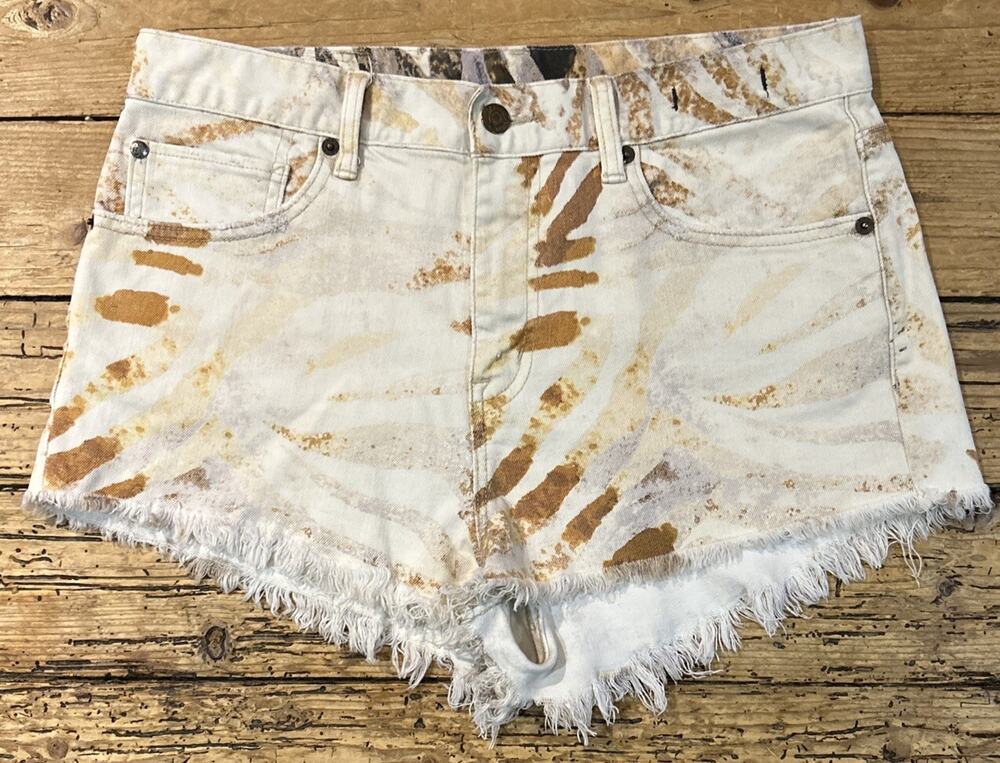 Denim&Supply RL Women’s Zebra Print Cream/Orange Vintage Cut Off Shorts Size 30